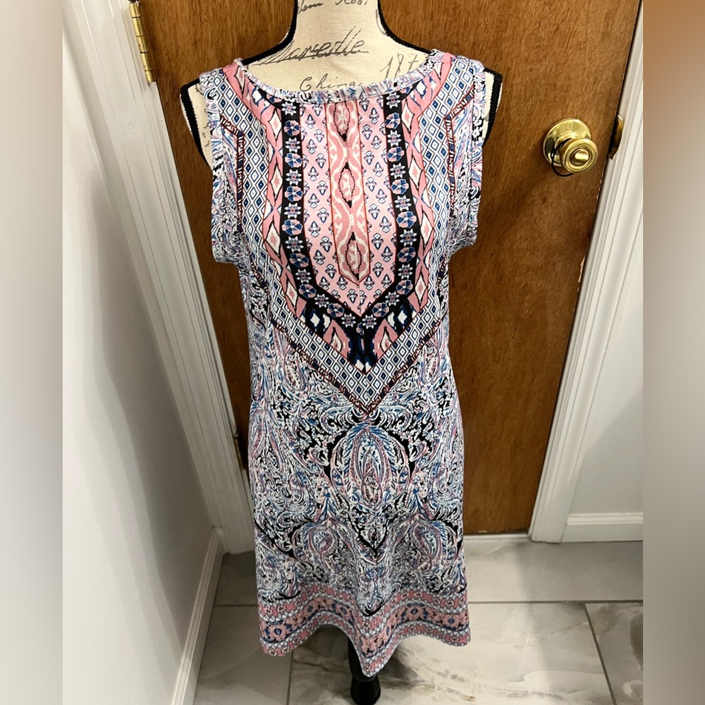 Beach Boho Sleeveless Vintage Floral Flowy Pocket Tshirt Dress